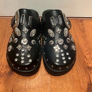 Faux leather studded out mules!